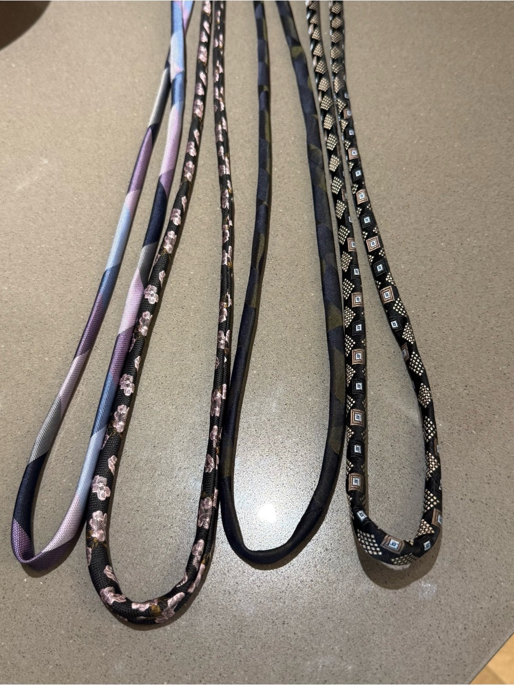 Upcycled handmade silk tie cords multi colors bundle. See photos for using them.